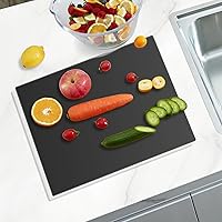 Vista 4 de Tabla de cortar de vidrio templado para cocina, tablero de vidrio negro para encimera, resistente al calor, con pies antideslizantes, 12 x 16