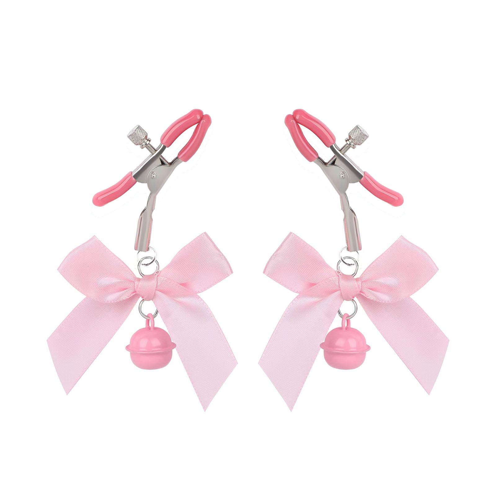 GLMOCM Body Chain Stainless Steel Adjustable Body Ring with Bow Bell Body Clamps Non Piercing Clip on Body Chain for Women Faux Body Clip Jewelry for Women: Pink