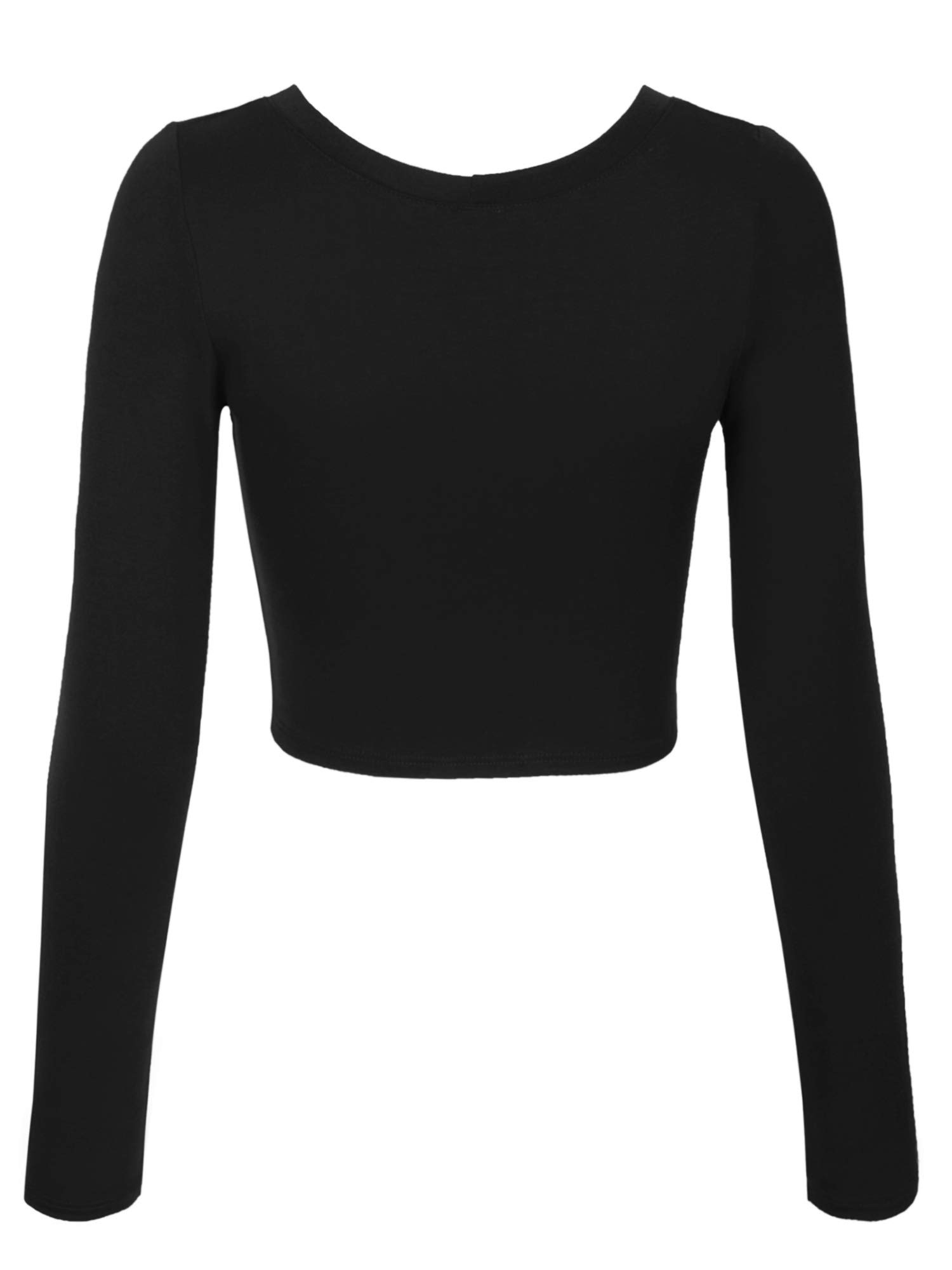 KOGMO Womens Long Sleeve Crop Top Solid Round Neck T Shirt: Medium 224_black