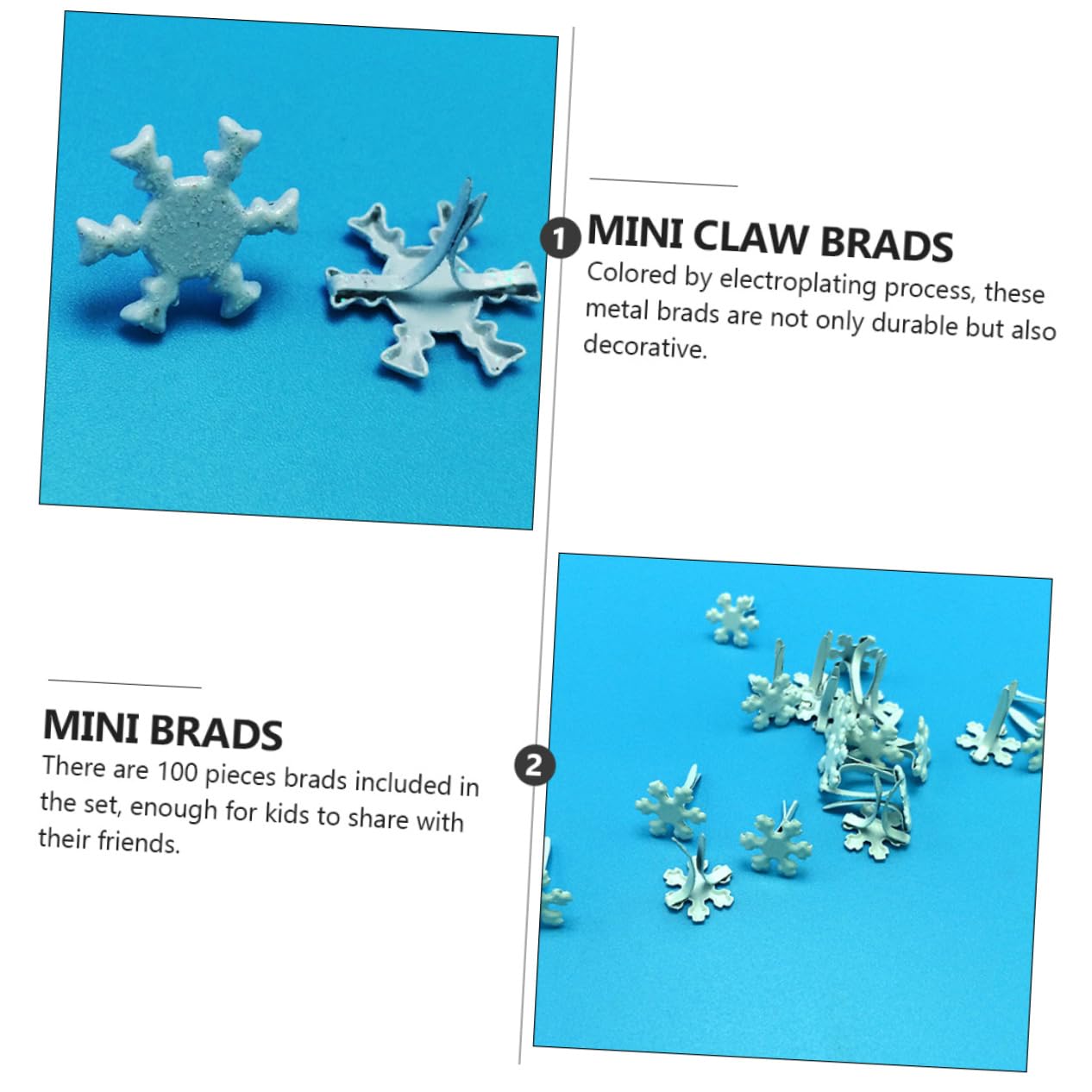 Housoutil 100pcs 12mm Christmas Snowflake Brads Metal Paper Brads for Scrapbooking White Snowflakes for Crafts