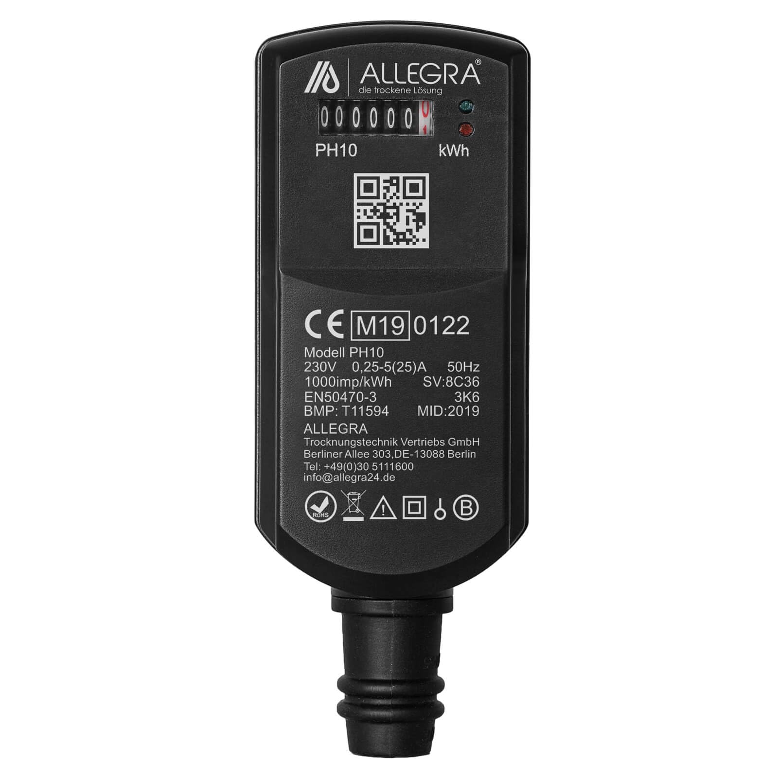 ALLEGRA MID Stromzähler PH10 mit 10 m Verlängerungskabel – Zwischenzähler zur Stromverbrauchsmessung, H07RN-F 3G2,5 mm², 230 V/16 A, für Baustelle, Vermietung & Gewerbe