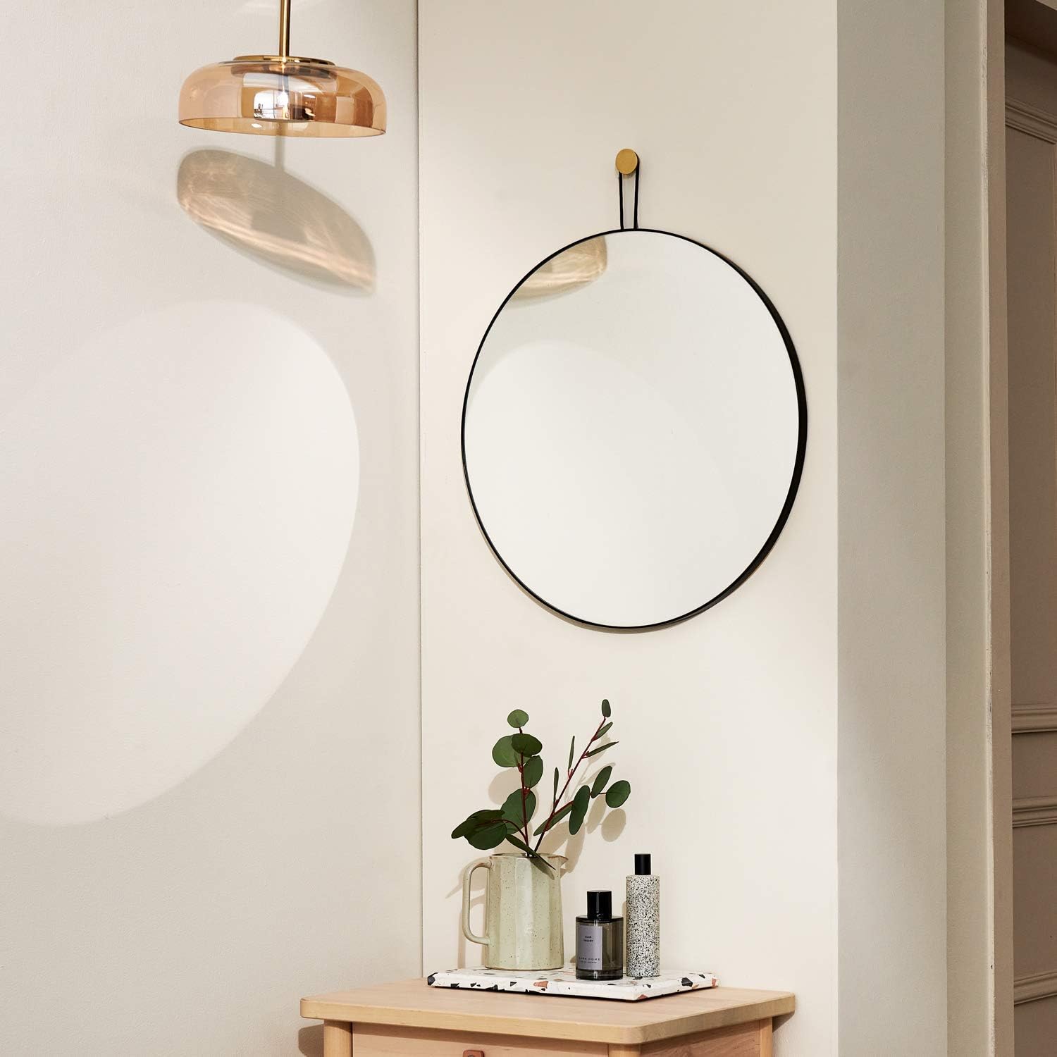 harmati Round Mirror Circle Black - Circular Mirror 20 Inch Metal Framed Wall Mounted, Hanging Round Wall Mirror Modern Decorative for Bathroom, Living Room, Bedroom, Entryway