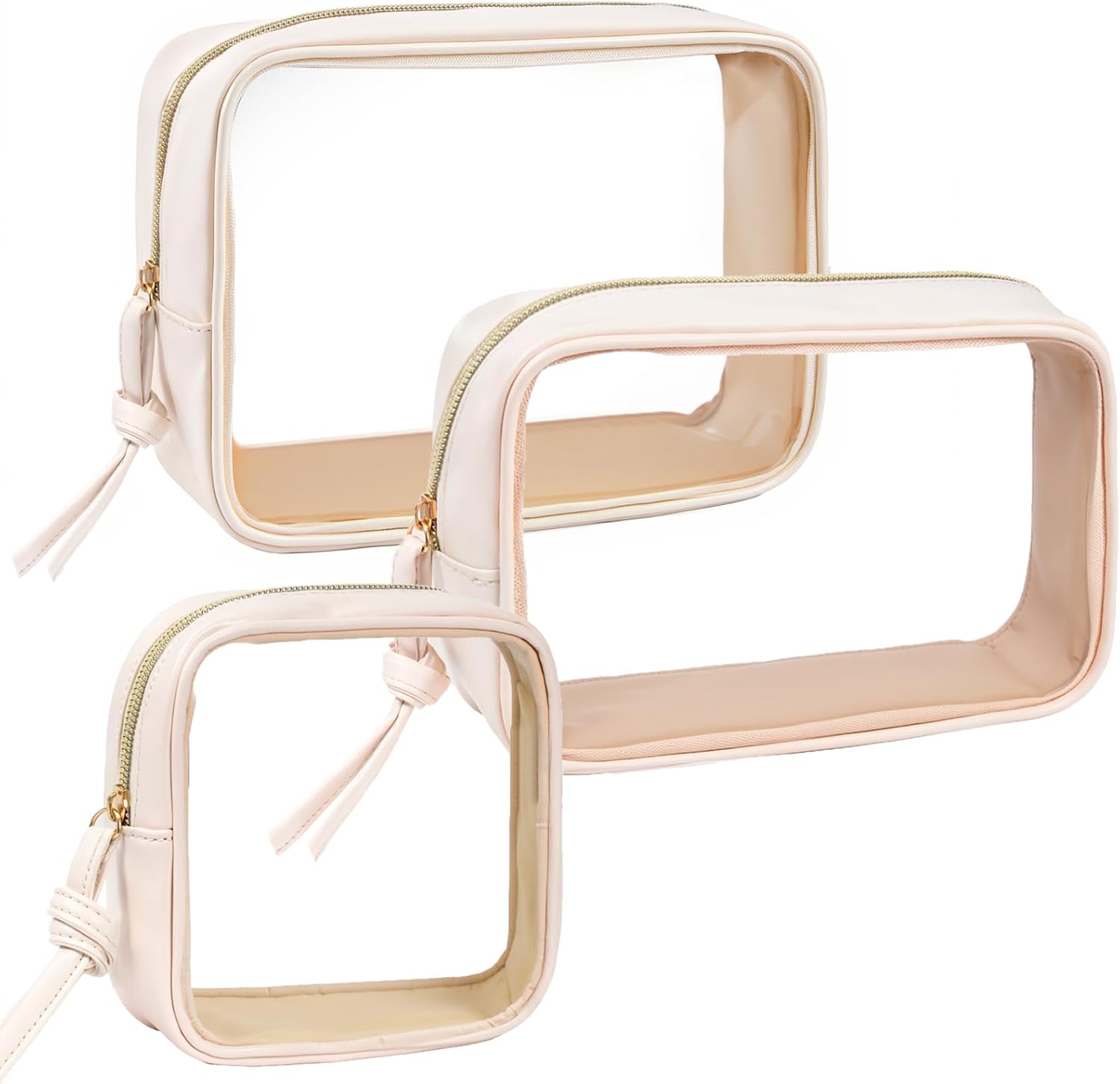 3Pcs Travel Clear Makeup Bag Set for Women, Transparent Toiletry Bag with Zipper Portable Makeup Pouch Organizer Waterproof Small Cosmetic Bag Compact Car Bag Organizer Car Accessories (White Set)