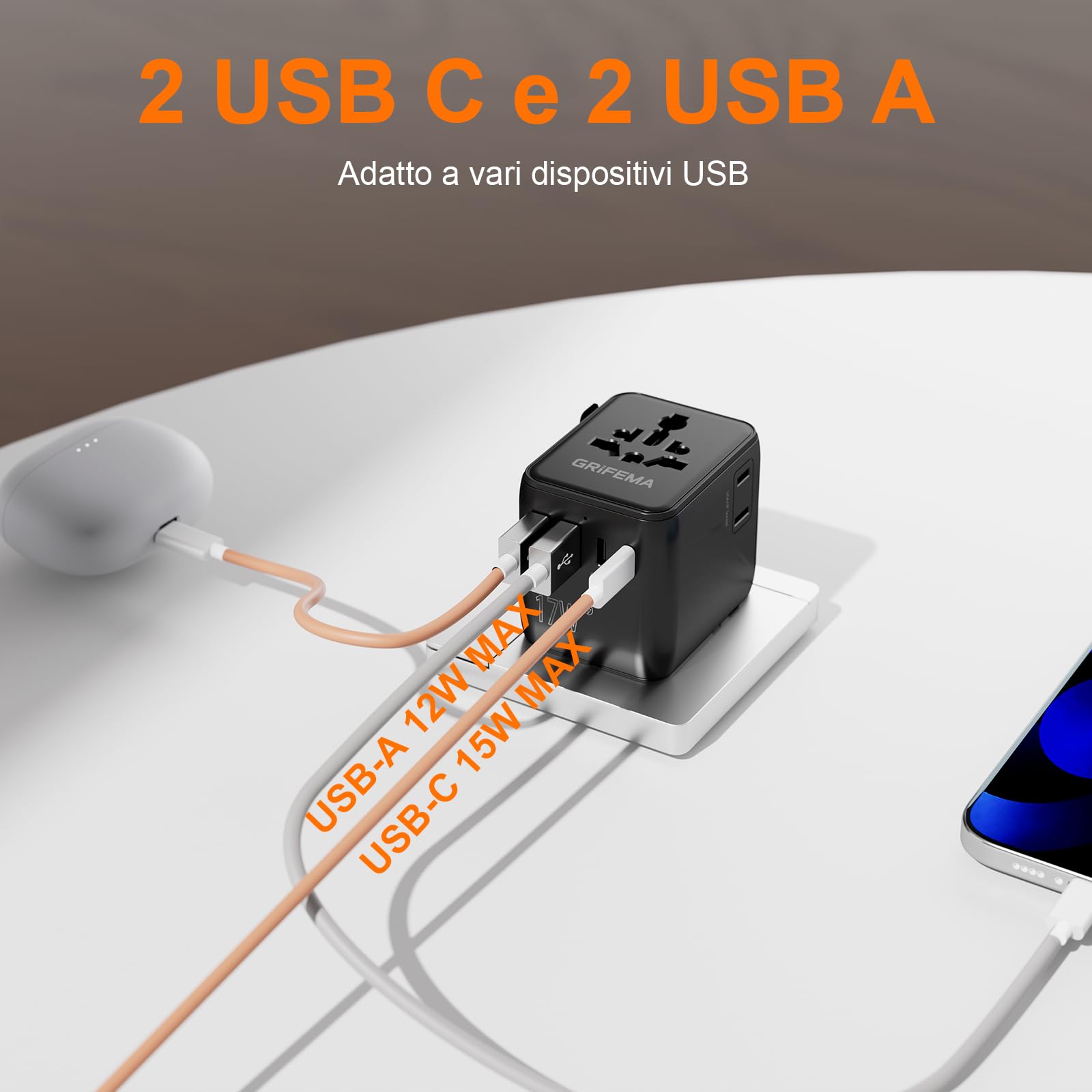 GRIFEMA Adattatore universale da viaggio 6 in 1 — immagine 4 di 11