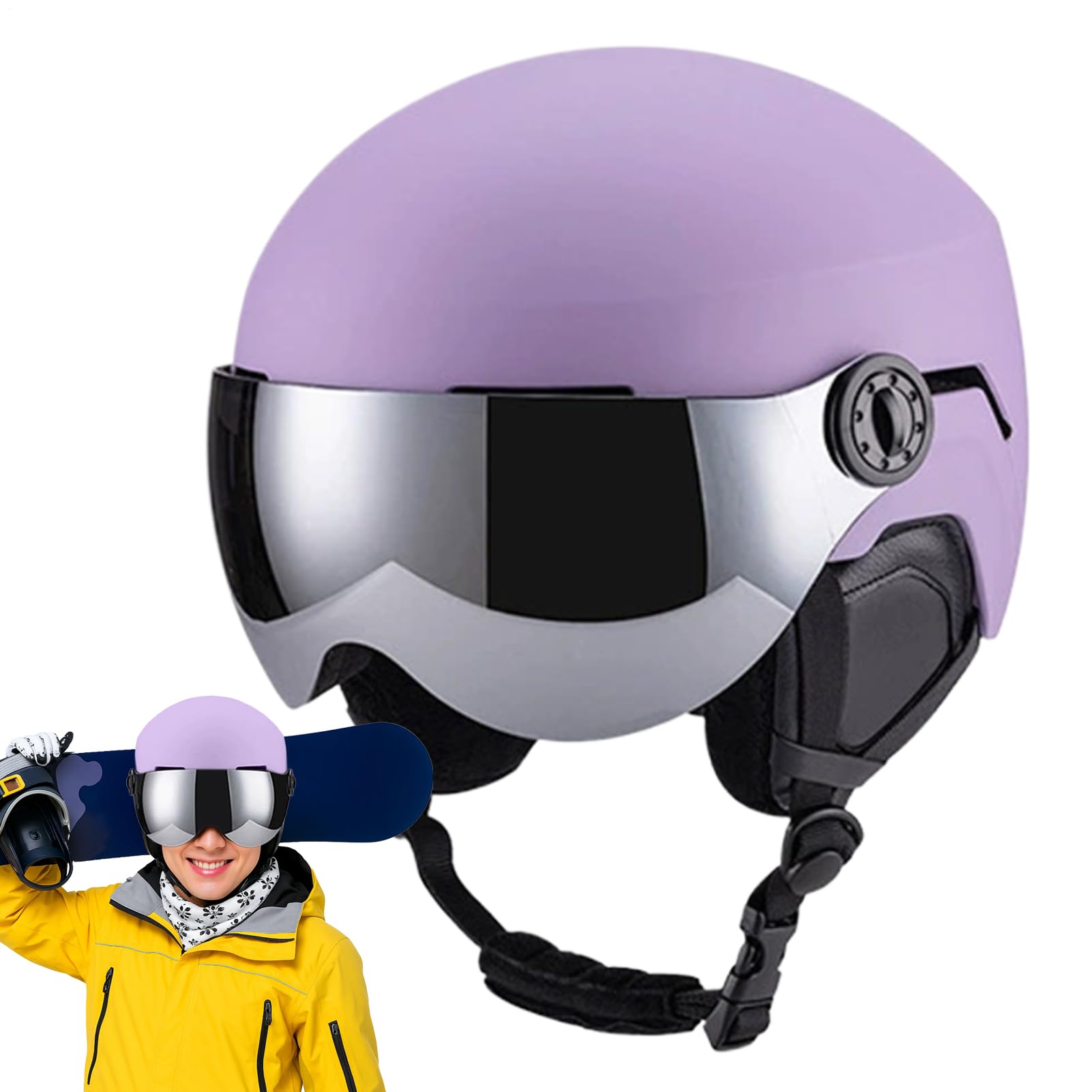 Kask narciarski - odporny na uderzenia kapelusz śnieżny z okularami, kask narciarski snowboardowy, ciepła i wytrzymała konstrukcja, łatwa w noszeniu, narzędzie ochronne, akcesoria do kasku dla