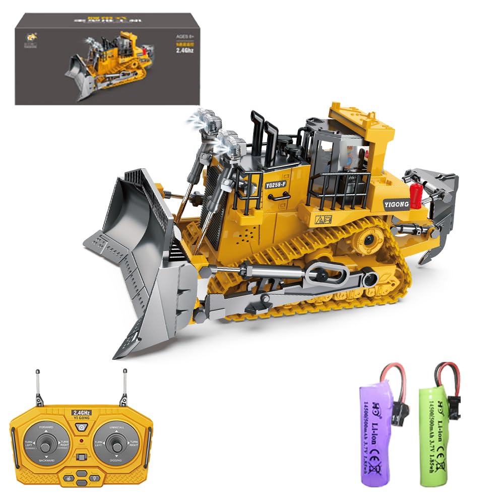 X-Verse Bulldozer control remoto juguete, vehículo de construcción de control remoto para niños, bulldozer RC con efectos de luz y sonido