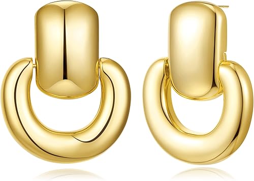 Gold Statement Earrings for Women Vintage Door Knocker Gold Studs Drop Dangle Ea