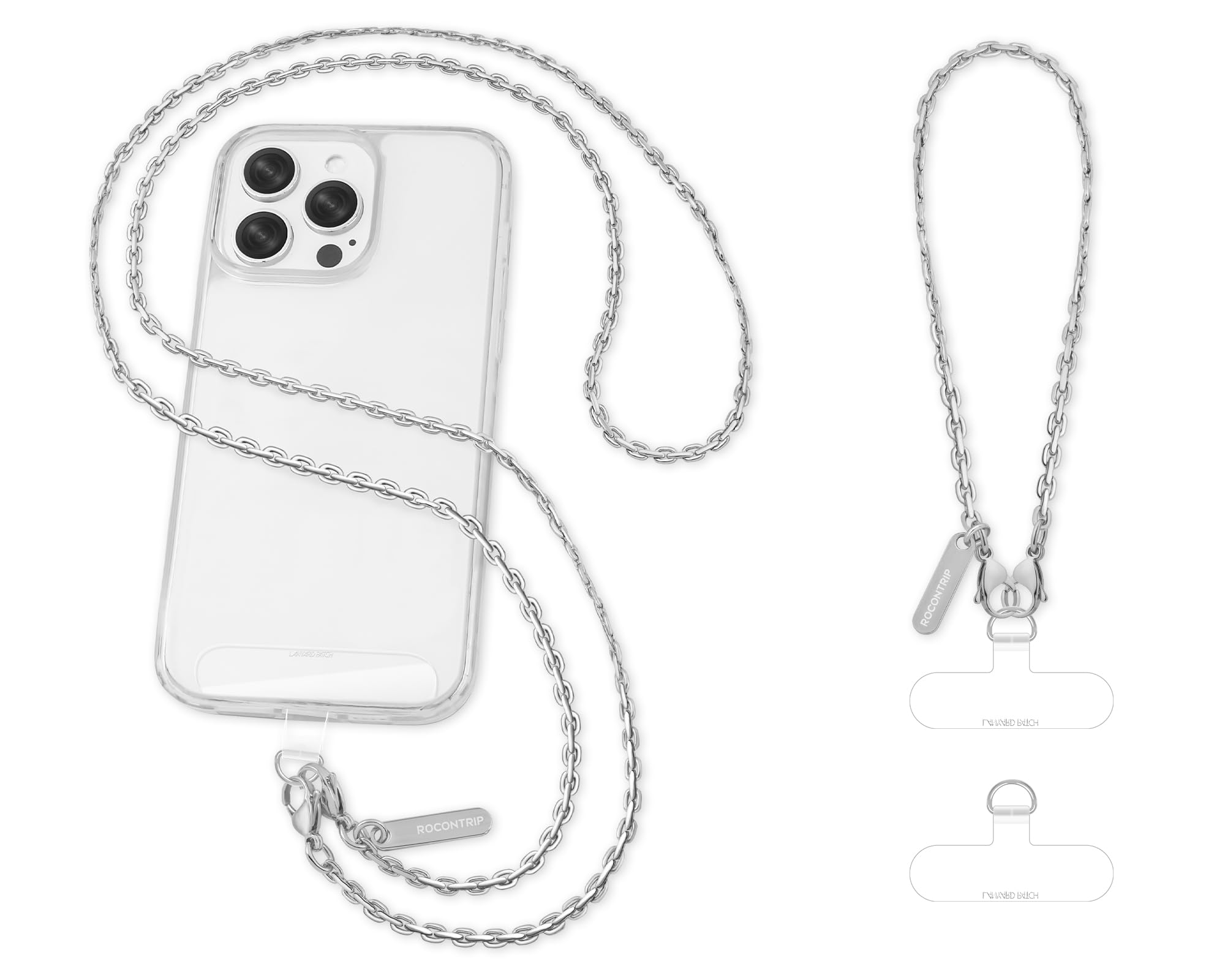 ROCONTRIP Metal Phone Chain Set Including Crossbody Phone Lanyard and Wrist Strap with 2*Tether Tabs Detachable iPhone Chain Strap Non-rust,Unbreak