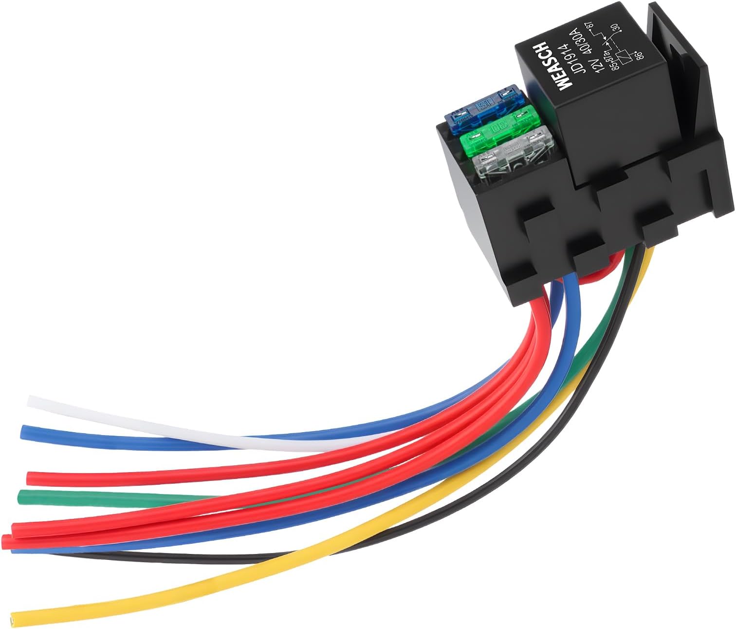 - 12V 3 Way Fuse Relay Kit, 5 Pin SPDT 40A, Heavy Duty 12 AWG Copper Wires, with 1 Relay and 3 x ATC/ATO Blade Fuses, for Cars Truck Marine Boat Jeep (1)