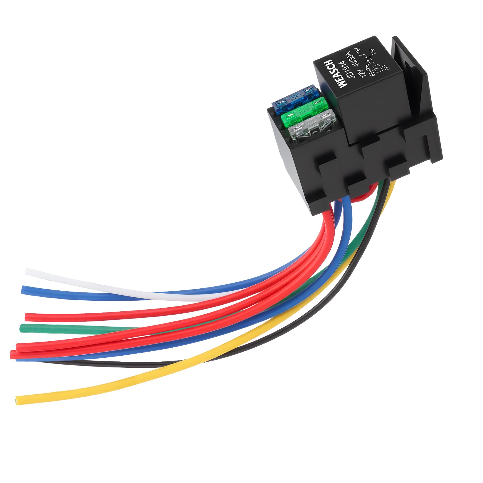 12V 3 Way Fuse Relay Kit, 5 Pin SPDT 40A, Heavy Duty 12 AWG Copper Wires, with 1 Relay and 3 x ATC/ATO Blade Fuses, for Cars Truck Marine Boat Jeep (1)