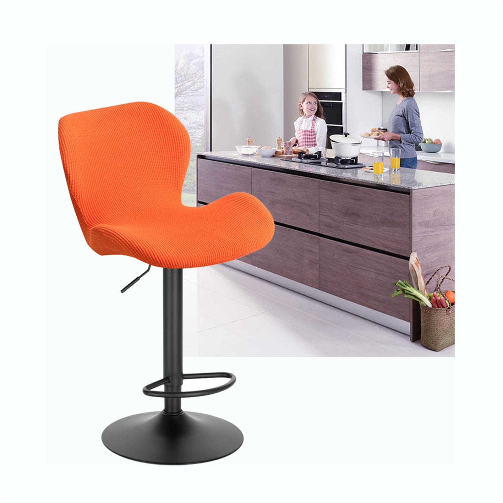 XGANGM Stretch Bar Stool Chair Slipcover Set of 2/4/6 Low Back Bar Chair Covers Modern Curved Kitchen Dinning Room Swivel Chair Covers Protector for Office Dining Chair,orange,4pcs