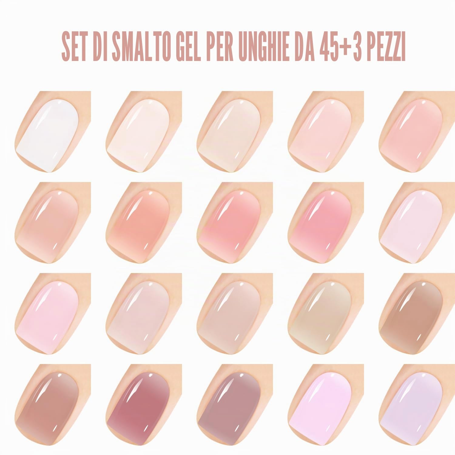 Vishine 48 Pezzi Soak Off UV LED Gel Rosa Pastello Nudo Semi-Permanente - 45 Colori + Base Top Coat & Matte Top Coat - Smalto Naturale per Manicure e Nail Art 8 ml