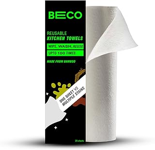 بيكو لفة مناديل مطبخ من الخيزران قابلة لاعادة الاستخدام (قابلة لاعادة الاستخدام حتى 2000 مرة) - 20 ورقة | ناعمة وعالية الامتصاص | صديقة للبيئة - بدون قطع اشجار | بديل افضل لبكرة المناديل الورقية