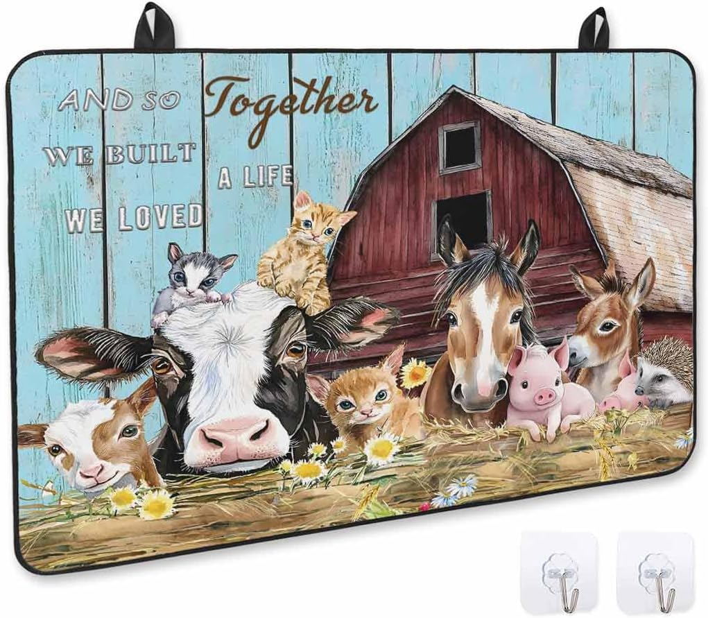 Stove Cover for Electric Stove, Farm Barn Cow Pig Horse Sheep Farmhouse Animal Wood Board Stove Top Cover for Glass Top, Heat Rubber Mat Foldable Cooktop Cover Top Protector, 28.5"x20.5"