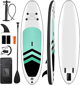 Prancha de Stand Up Paddle Inflável, Prancha de Remo Inflável, Inclui Bomba Manual, Nadadeiras, 320 * 76 * 15 cm, Ideal para Atividades como Surf, Turismo e Corridas, Verde