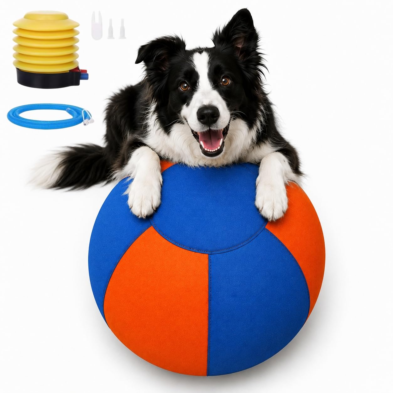 DzaiCrkwd Giant Herding Ball for Dogs, Durable Inflatable Giant Dog Ball for Exercise, with Handle Strap & Polyester Cover Scratch Resistant for Outdoor Exercise (Orange and Blue, 55 cm / 21.65 in)