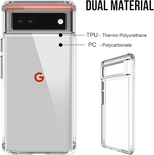 Miniatura 10 de Guarishel Carcasa Crystal Clear Armor para Google Pixel 6a, no amarillenta protección militar contra caídas Funda protectora mejorada a prueba de