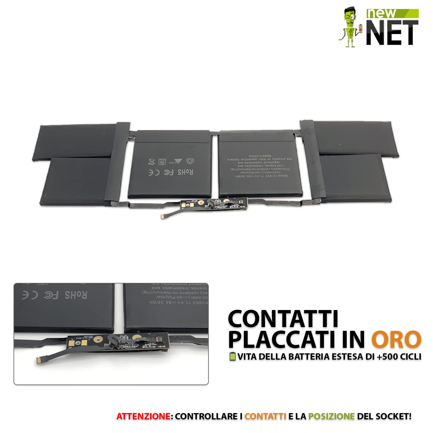New Net Batteries - Batteria [ 11.4 V - 7400 mAh - 84.36 Wh ] compatibile con Mac Book Pro 15" A1953 A1990 da metà 2018 a 2019 - EMC 3359