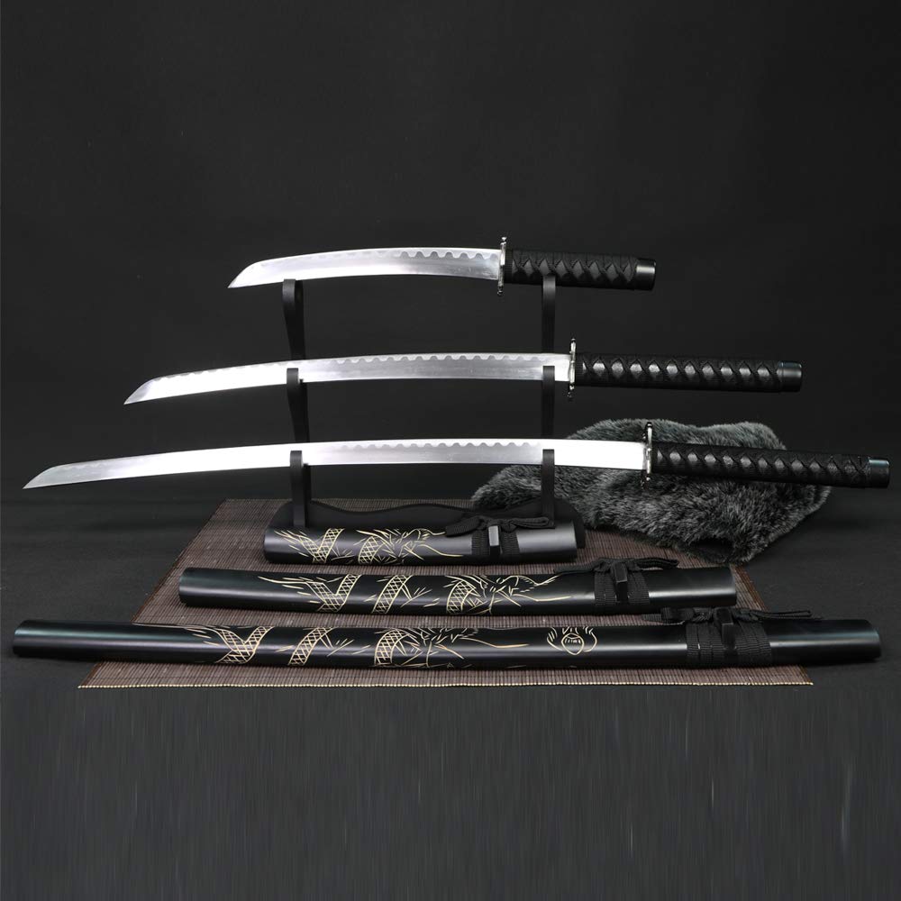 IUWEN Handmade Katana Japanese ,Katana Samurai Sword Set, 3 Piece