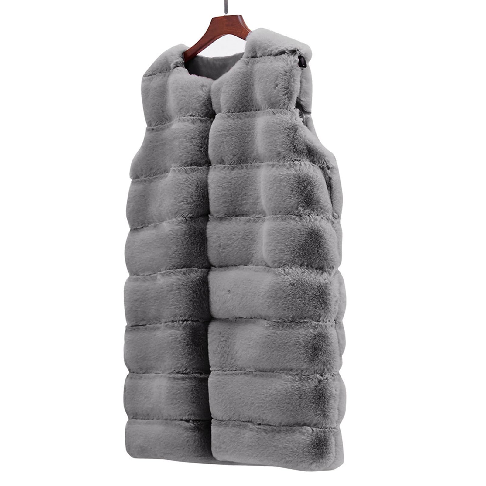 Gilet di pelliccia da donna in pelliccia sintetica, elegante pelliccia sintetica, senza maniche, lungo, per autunno e inverno, caldo, per le mezze stagioni