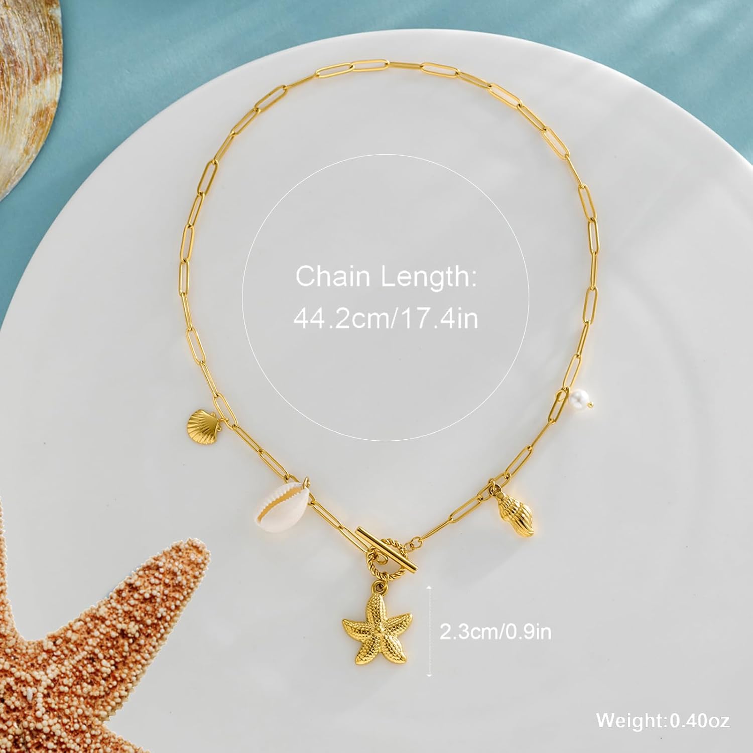 Summer Beach Necklace for Women Metal Starfish Seashell Necklace Vacation Jewelry - Image 3