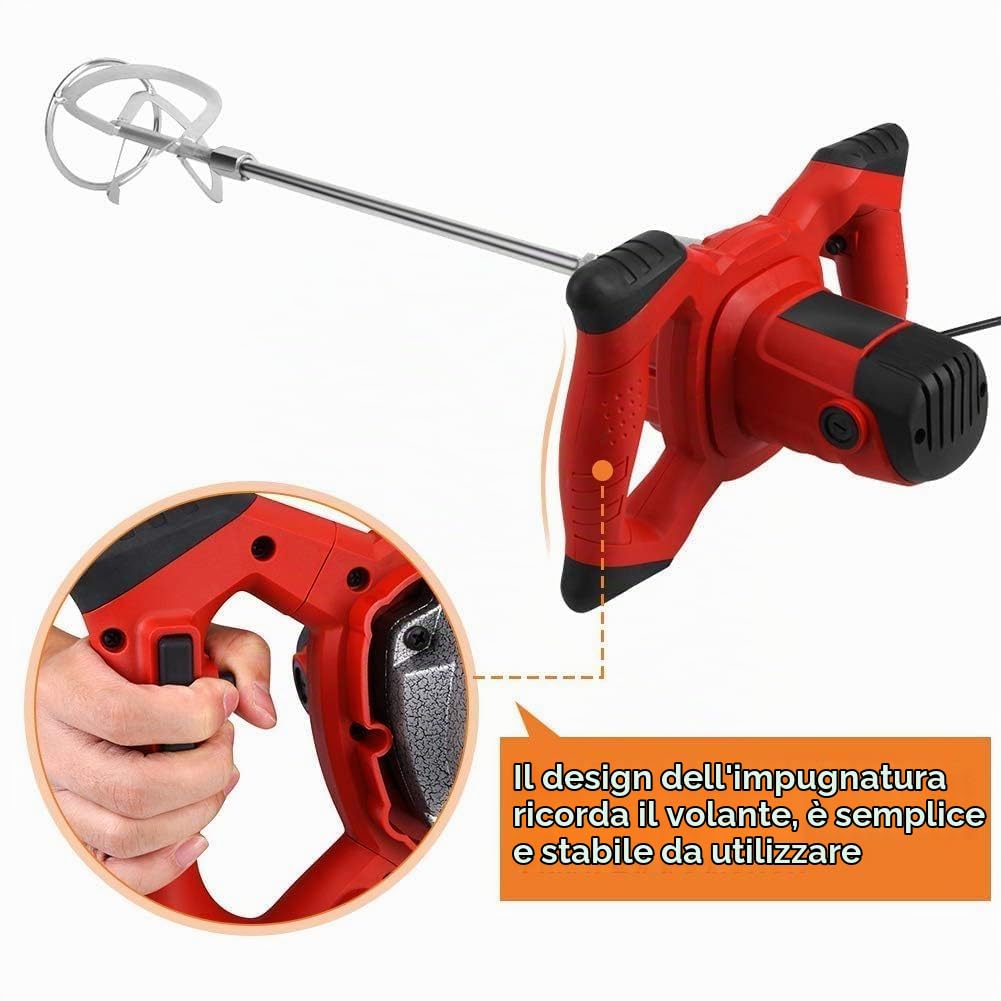 Miscelatore per Malta, 1500w Miscelatore Professionale Impugnatura con 6 Modalità di Velocità, Miscelatore Intonaco per Colla, Cemento e Malta, Pittura, 80 x 20 cm