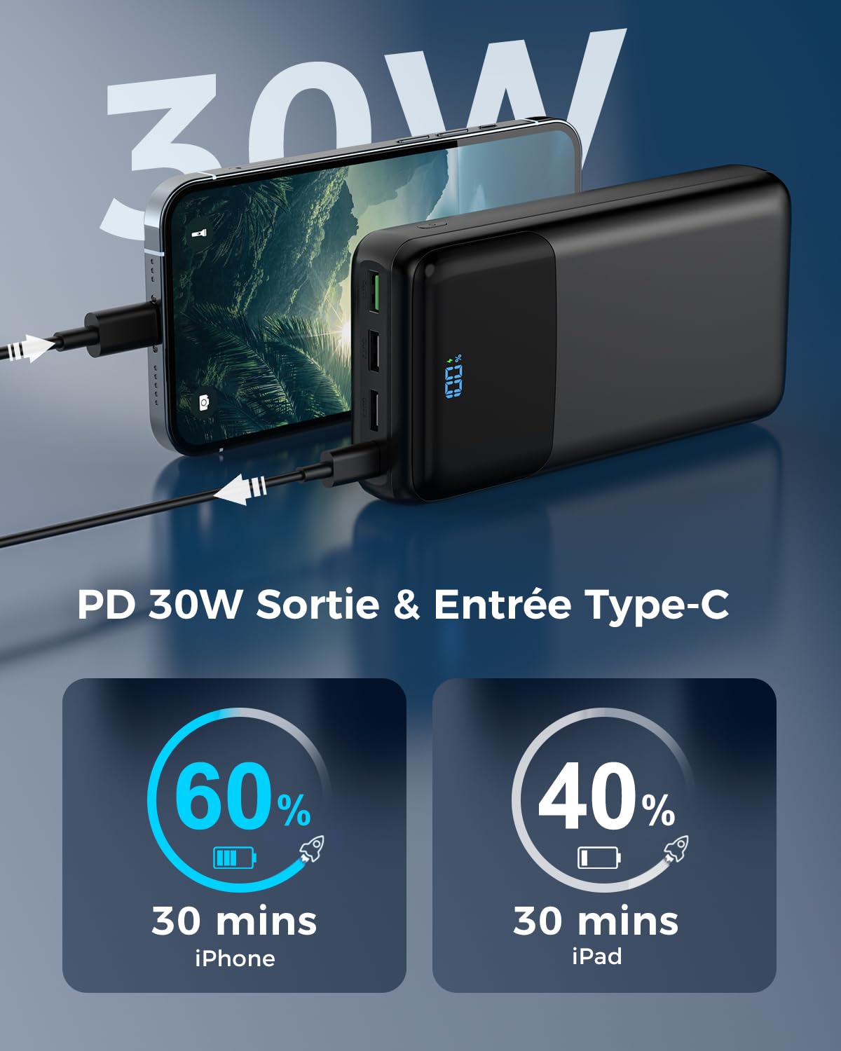 Batterie Externe 60000mAh Grande Capacité Power Bank