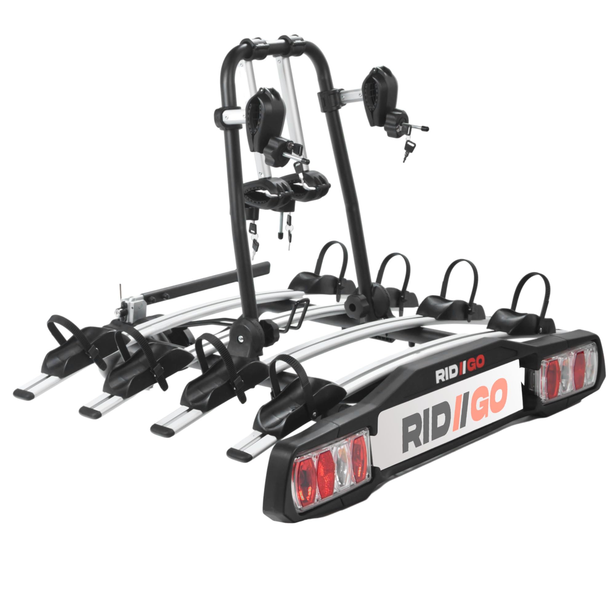 RIDIGO Giro Bike 4 Porte-vélos en Aluminium et Acier, Argenté, Porte-Bagages arrière pour 4 vélos, avec Dispositif antivol, Grande stabilité et Transport en Toute sécurité