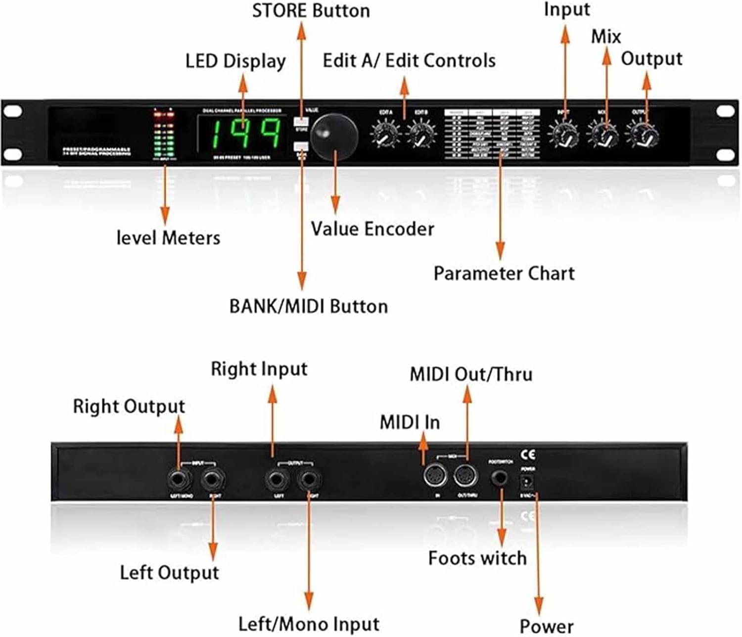LNNW Equalizzatori grafici Processore audio, riverbero digitale professionale multieffetto con processore DSP