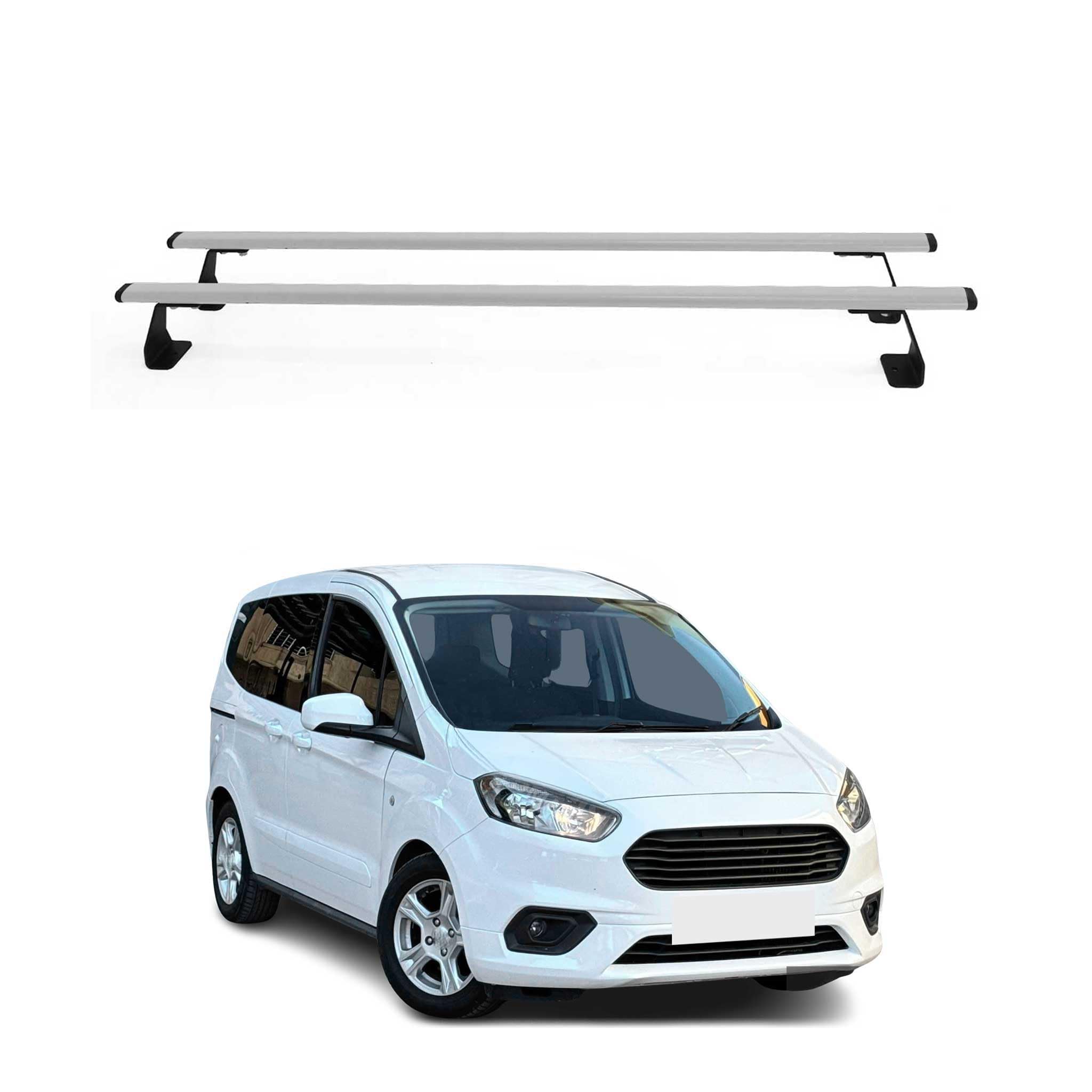 OMAC Heavy Duty Barras de Techo Transversales Compatibles con Ford Transit Courier I 2014-2023 – 2 Stangen – Acero Plata