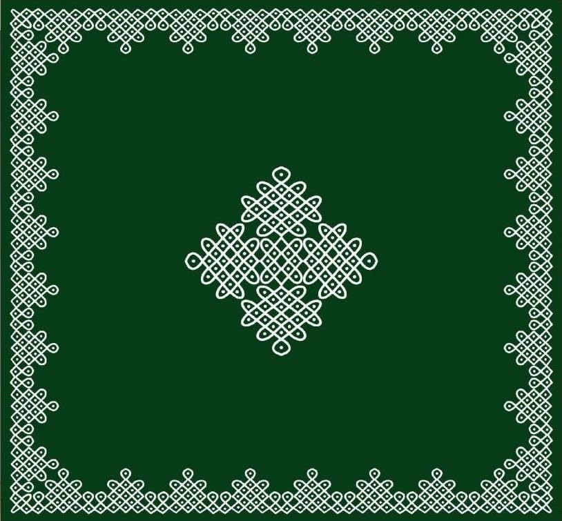 Image of varamahalakshmi backdrops Cloths | kolam Backdrop Decoration Cloth | Green Muggu Traditional Backdrop Kollam Muggu Background Cloth 8x8 feet | puja backdrops Decoration Cloths
