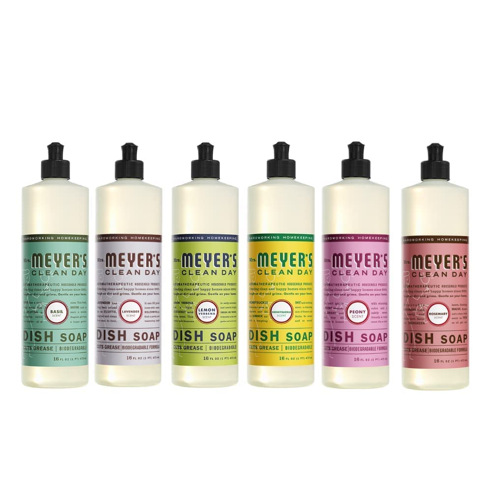 Mrs Meyers Liquid Dish Soap 6 Scent Variety 1 Lemon Verbena 1 Lavender 1 Basil 1 Honeysuckle 1