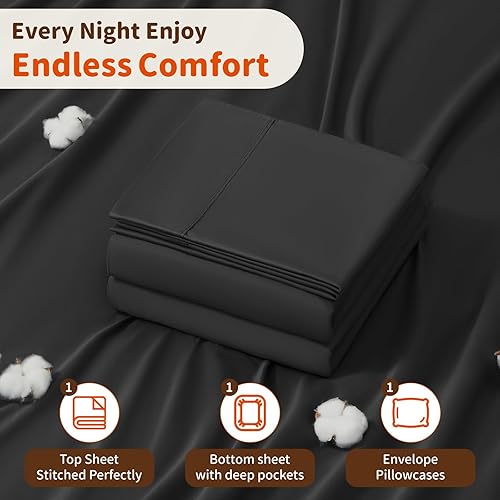Miniatura 5 de LBRO2M Juego de sábanas de 1000 hilos 100% algodón egipcio, juego de sábanas de 4 piezas, fibra larga, bolsillo profundo de 16 pulgadas, para todas