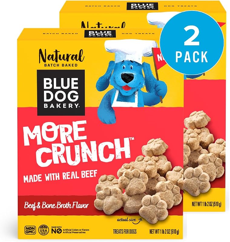 Petisco crocante para cães sabor carne e caldo de ossos Blue Dog Bakery, 2 pacotes de aproximadamente 510 g