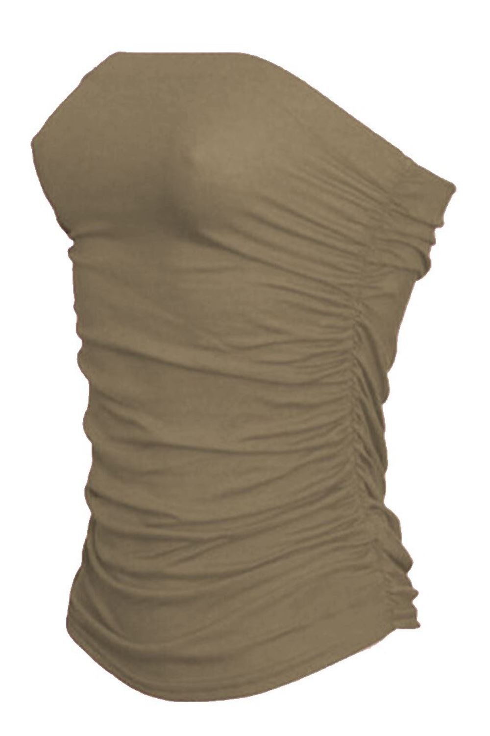Riddled With Style Women's Mocha Bandeau Strapless Boob Tube Top Side Ruched Crop Everyday Wear Plain Bra