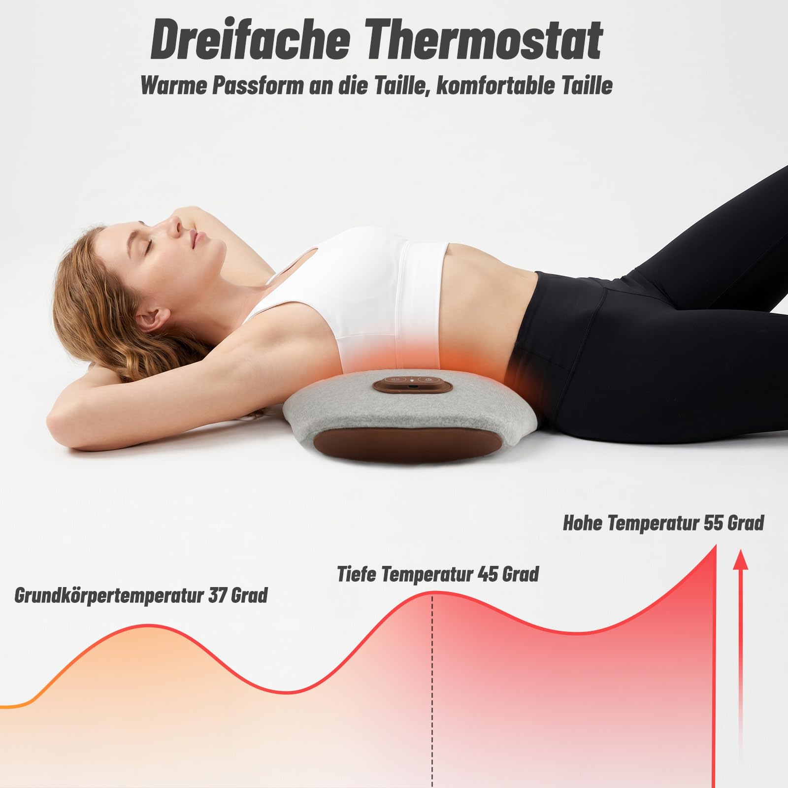 Rückenmassagegerät,Massagekissen Lendenwirbelkissen mit Wärme- und Vibrationsmassage,5-Sekunden-Memory-Schaum,26° Lendenstütze,Ergonomisches Rückenkissen für Bürostuhl, Auto, Bett und Sofa,Spacegrau