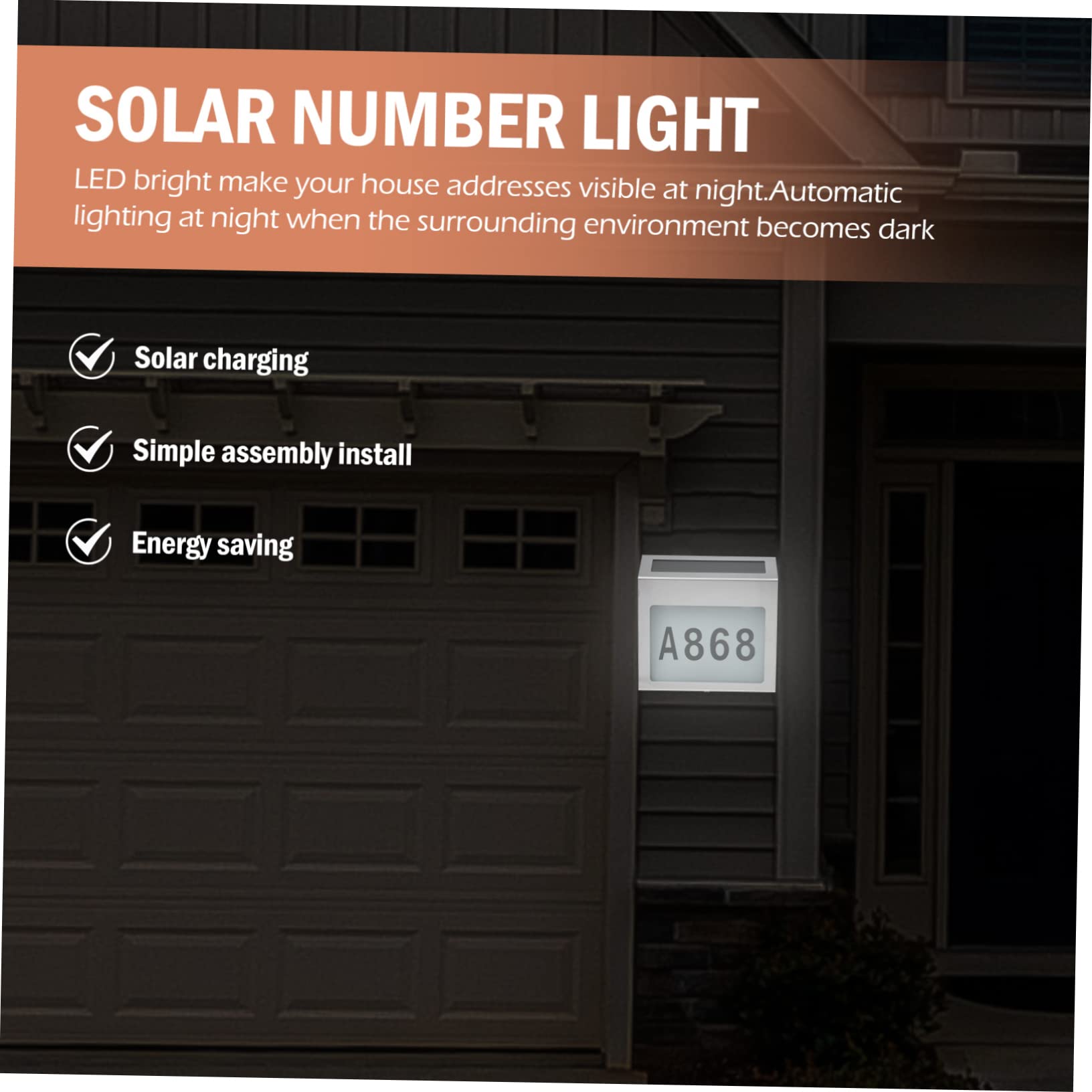 Housoutil Lampada a Energia Solare Per Numero Civico Luce a Led Per Targa Porta Realizzata Con Materiali Durevoli e Resistente Alle Intemperie