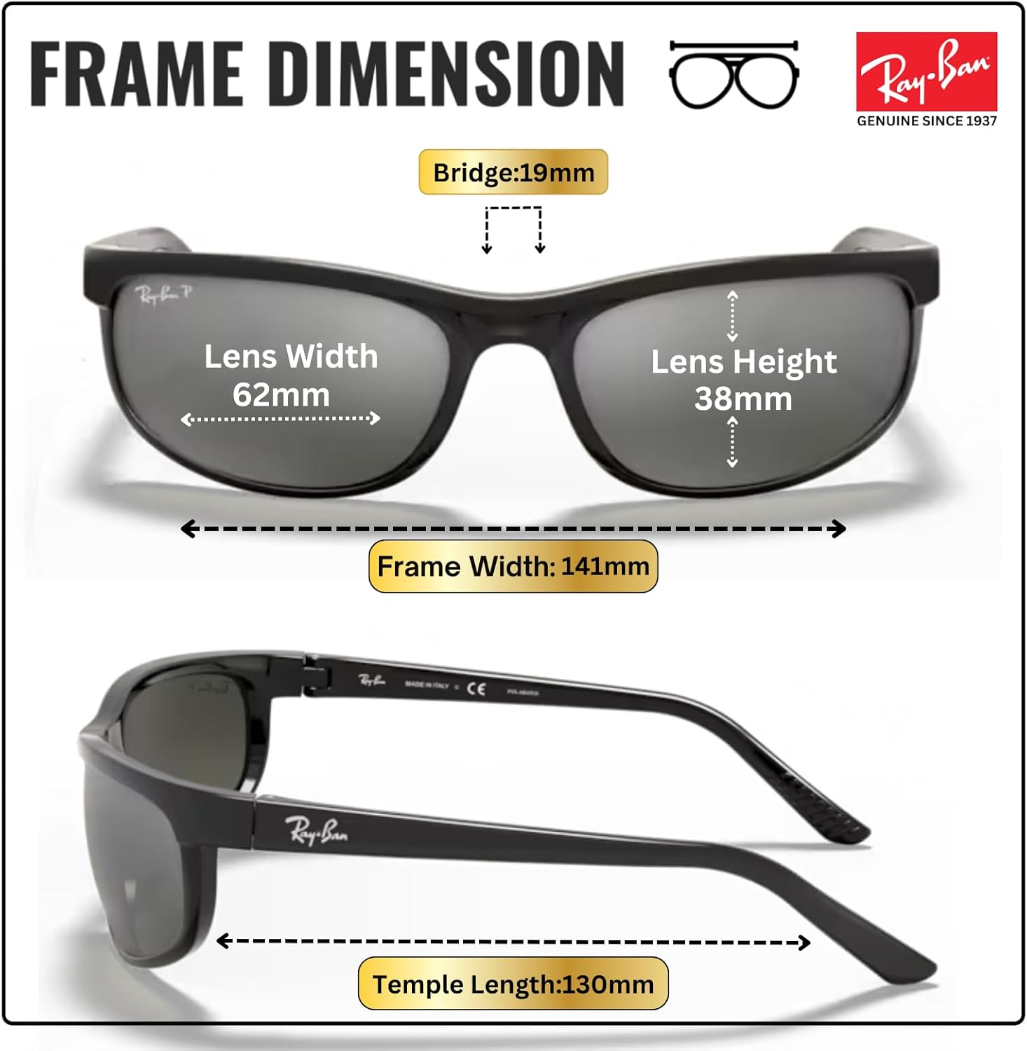 Ray-Ban RB2027 PREDATOR 2 Rectangle Shaped Sunglasses for Men & Women with Official RAYBAN Eyewear Kit