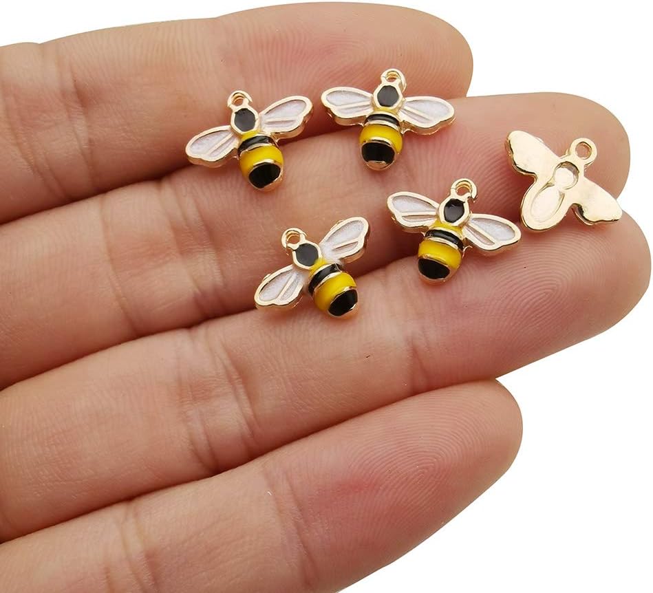 WOCRAFT 30 pcs Mini 12x15mm Assorted Gold Plated Enamel Bee Honeybee Charms for Jewelry Making Necklace Bracelet Earring (11860)