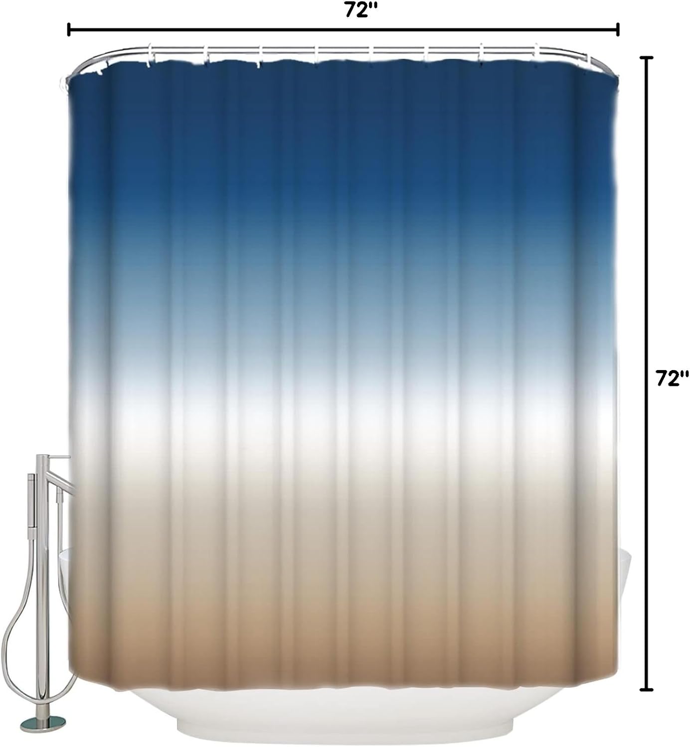 Navy Blue Beige Ombre Cream Shower Curtain Set - Standard 72" x 72" Washable Bathtub Curtain with 12 Hooks, Modern Abstract Art Aesthetics Waterproof Fabric Stall Shower Curtains for Bathroom Décor