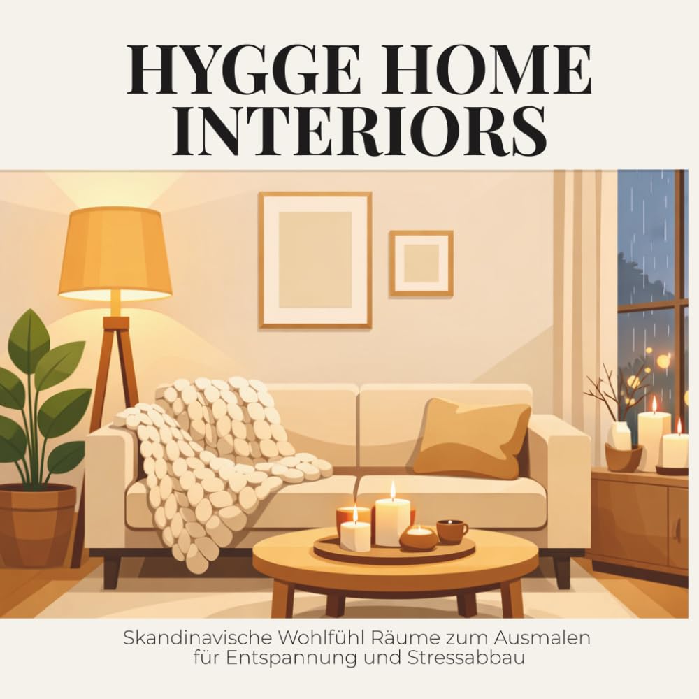 Hygge Home Interior Malbuch: Gemütliche Wohnräume & skandinavische Ästhetik • 24 entspannende Szenen: Einseitig bedruckt • Stressabbau & Achtsamkeit • Geschenk für Zuhause Liebhaber