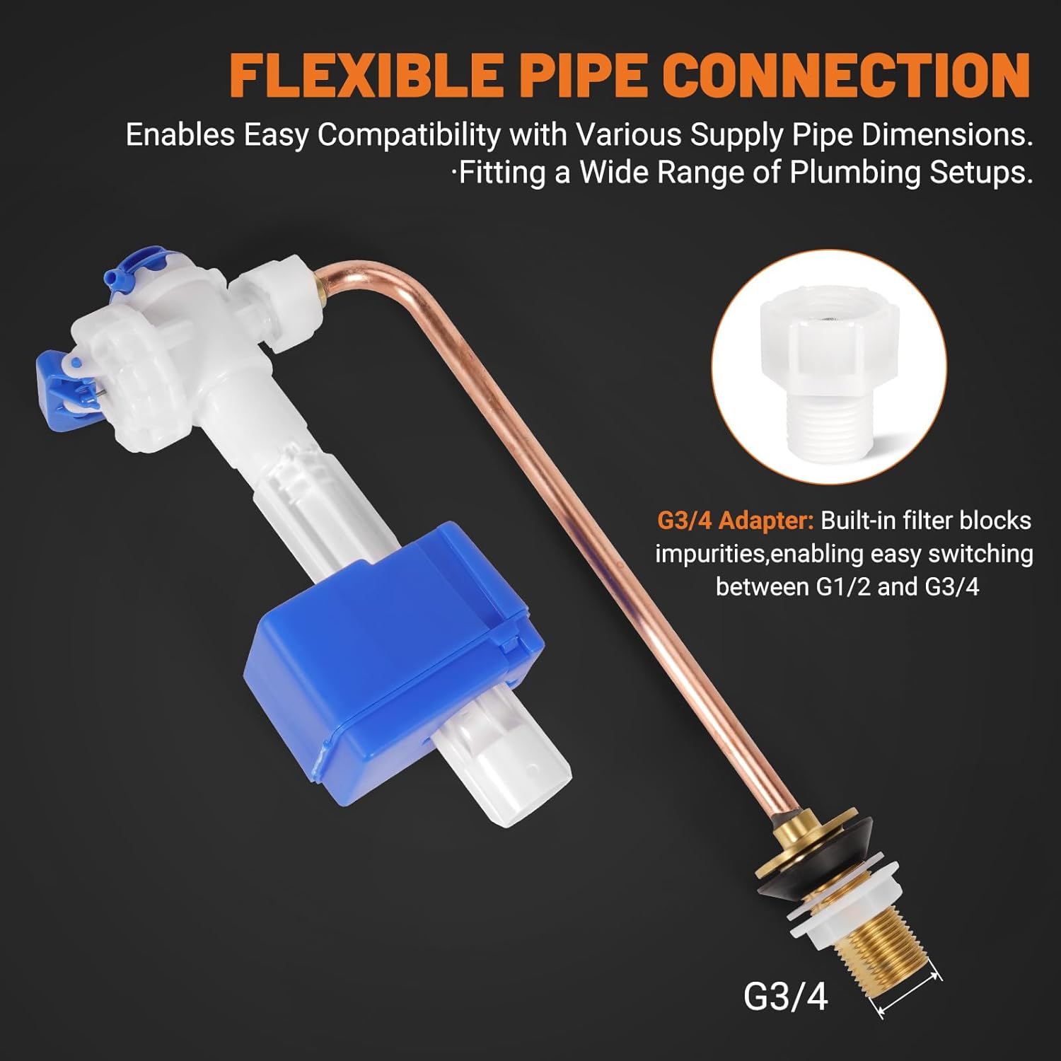 Tank Flush Fill Valve Repair Kit Fits for Kohler Rialto Toilet, San Raphael Toilet K-3384 K-3397 K-3398 K-3399, for One Piece Toilets, OE# 1058910, 04-9164/471123 / Flush Handle 85114-CP