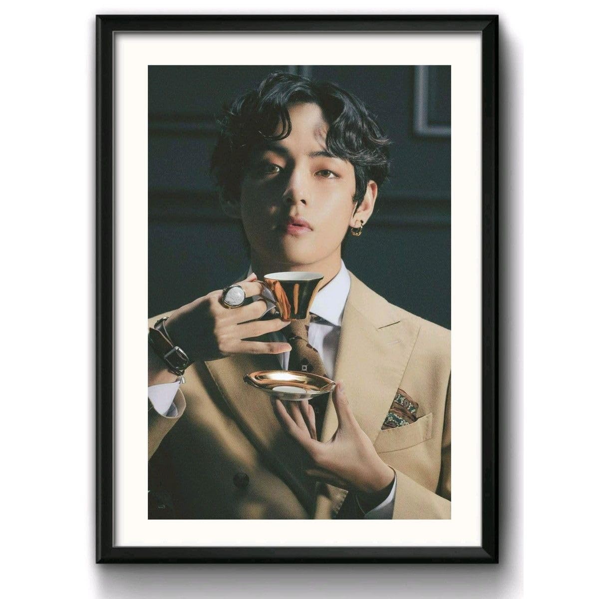 Craft Maniacs BTS V KIM TAEHYUNG COFFEE A4 FRAMED MATT LAMINATED POSTER FOR ROOM DECOR & GIFTING