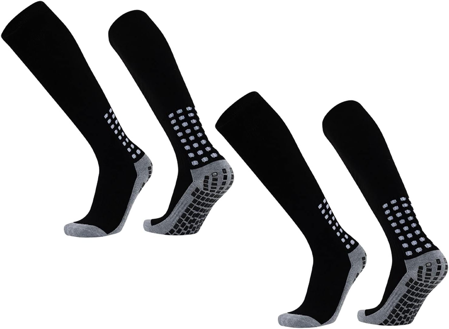 Kids Football Socks, Sweat Absorbing Prevent Slip Stretchy, Comfortable And Non Slip, Breathable, Stretchy And Wear, Ergonomic Design, Polyester Cotton, Black Children x 2