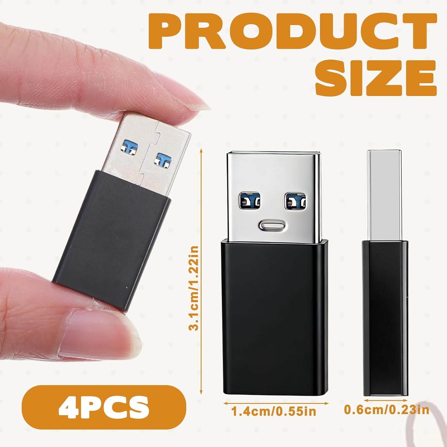 Xthrotsenk 4 PCS USB B to USB C Adapter Female USB-C Adapter to USB-B Male for Charger Connections Wall Plugs Most Phone Types (Black)