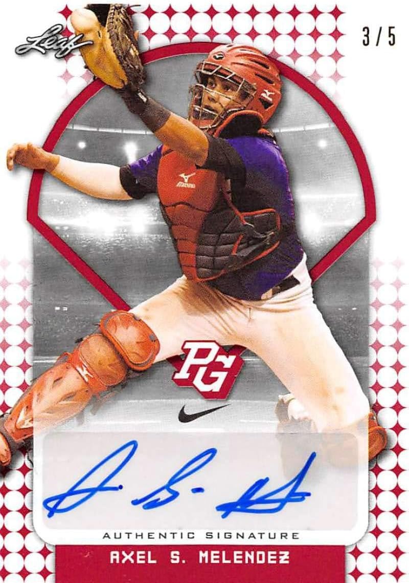2018 Leaf Perfect Game National Showcase Autographs Red Baseball #BA-AM3 Axel S. Melendez Auto Autograph SER/5 Trading Card produced by Leaf
