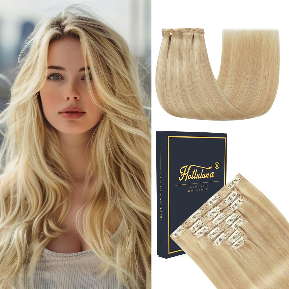 HotLulana Extension Capelli Veri Clip, 7pcs 40cm 120g Extension Capelli Veri Invisible Extension Capelli Clip Capelli Veri Extension Clip 16 Pollice Extension Clip Capelli Veri P18K/613#