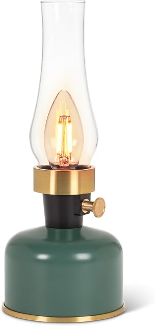 Abbott Collection Lanterne verte LED Lampe avec cheminée, lampe de table portable - Métal/Glass (10.5" H)