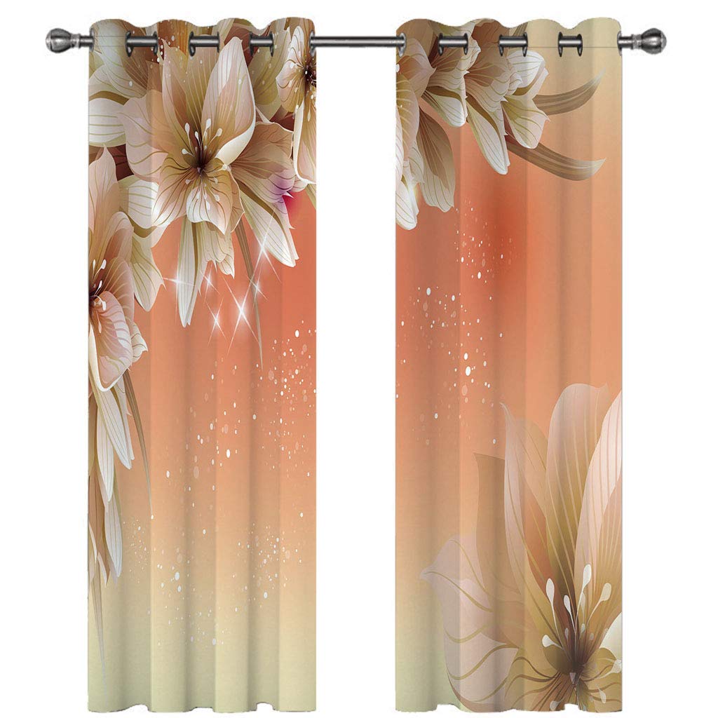 Cortinas Cocina Cortas Opacas Modernas Para Ventanas 2 Piezas 140X160Cm Cortinas Opacas Con Ojales Fantasía Floral Naranja Y Rosa Salon Dormitorio Juvenil Infantil Termicas Aislantes Frio Y Calor