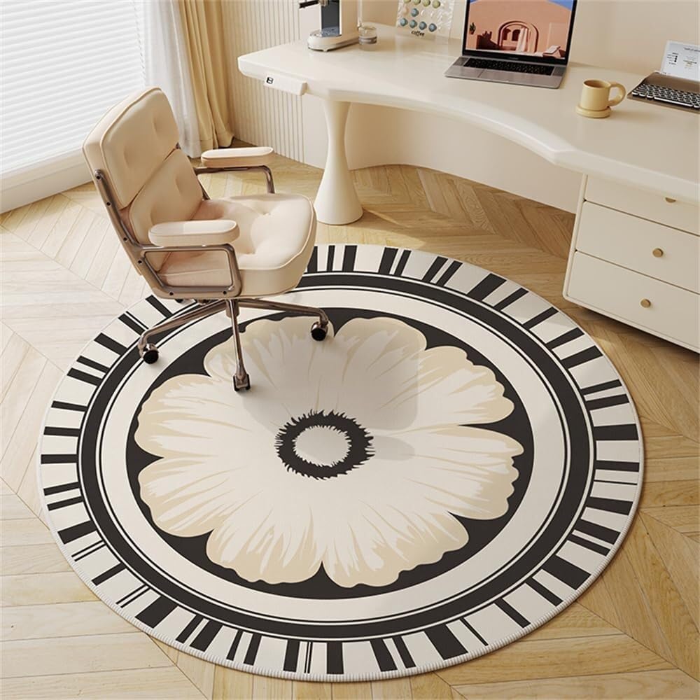 Tapis de bureau rond floral 60cm pour protéger le plancher en bois de votre coin télétravail